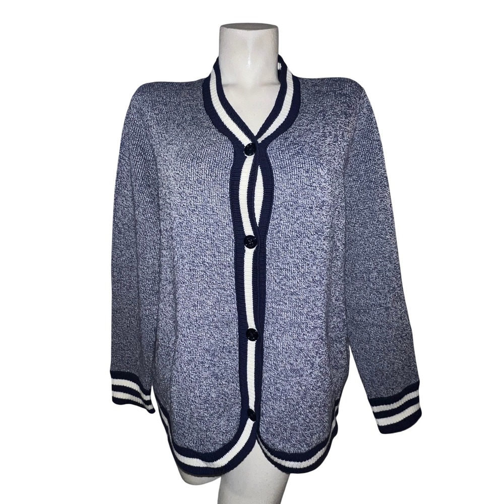 C. Wonder Womens XL Blue Marled Knit Button Front Varsity Cardigan Sweater